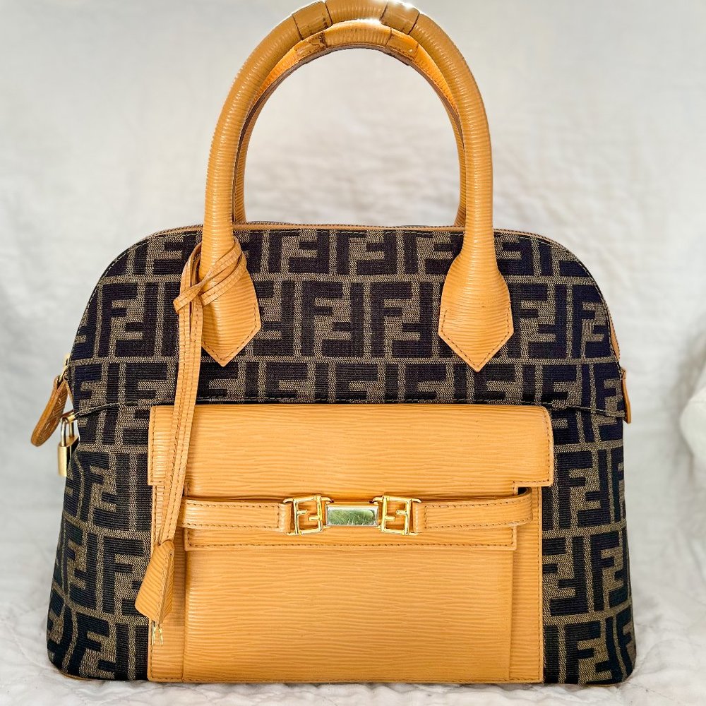 Fendi Vintage Dome Satchel Zucca Canvas and Leather Large with Original Bag